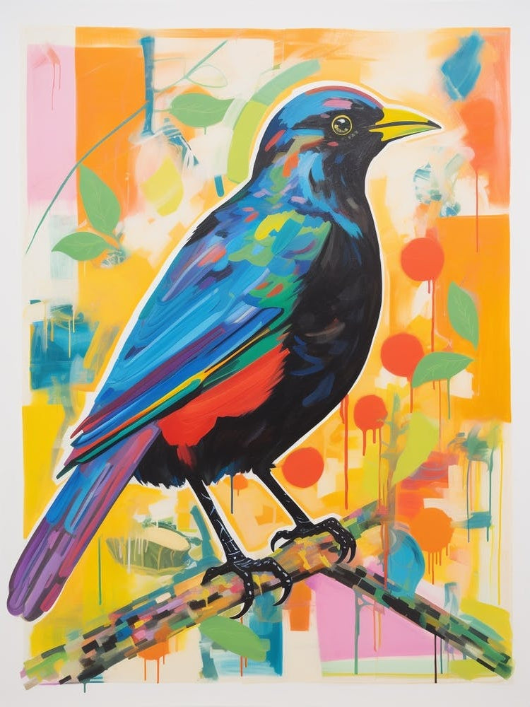 Colourful Bird Painting Blackbird 4