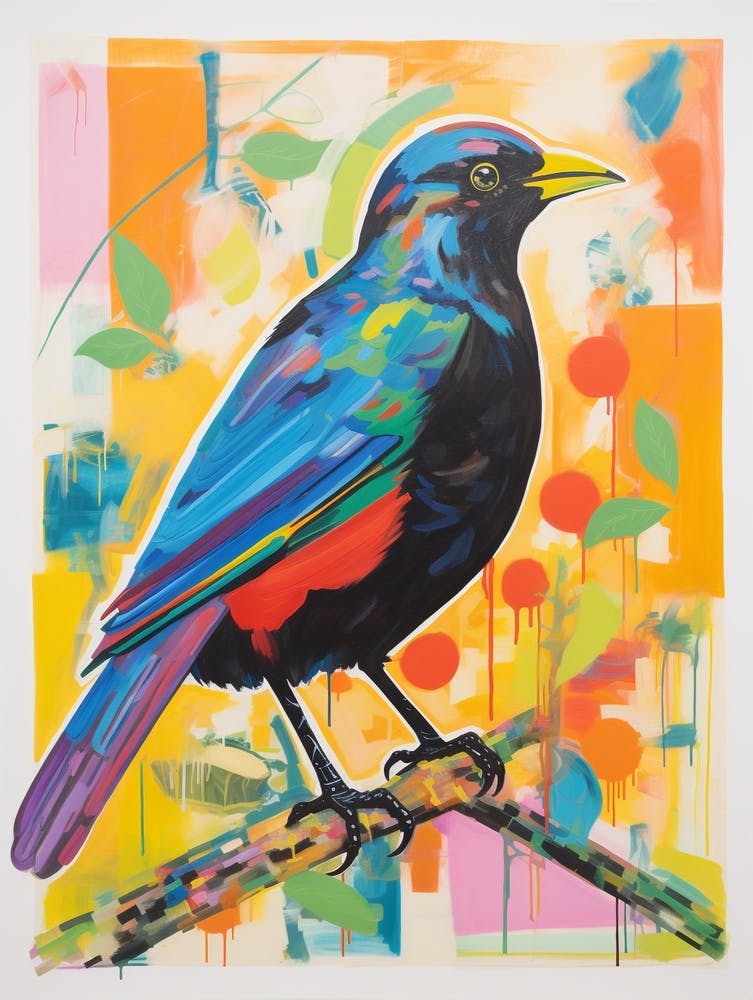 Colourful Bird Painting Blackbird 4