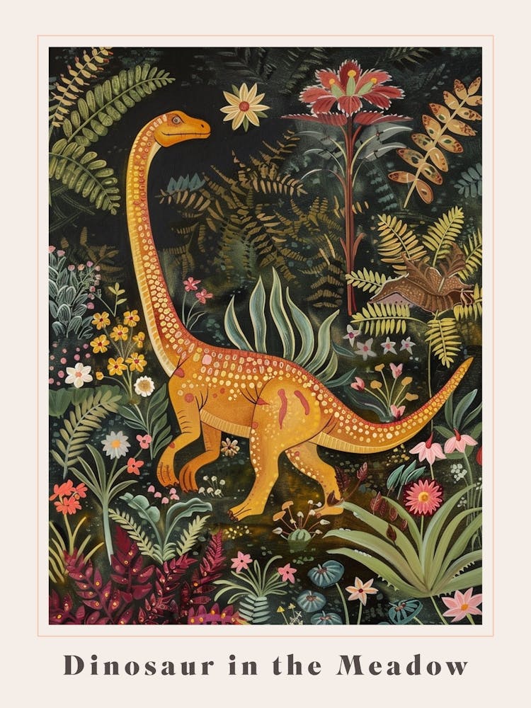 Dinosaur In The Meadow Painting 3 Poster