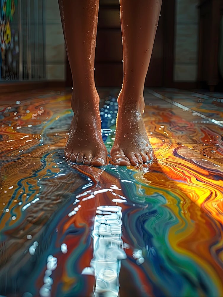 Person Standing On A Colorful Floor
