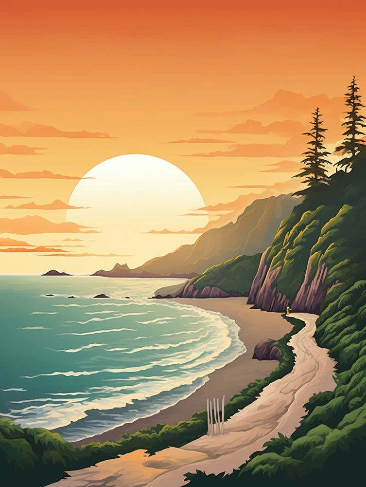 Juan De Fuca Marine Trail Canada 2 Vintage Travel Illustration