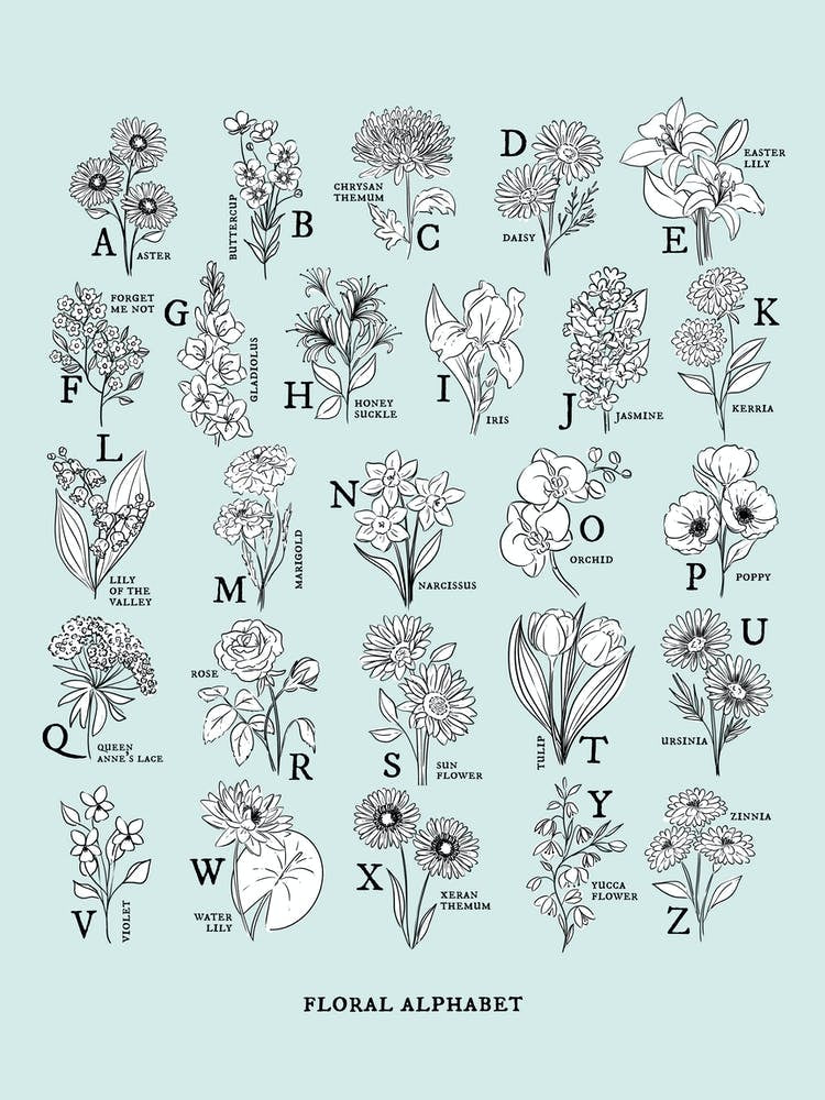 Floral Alphabet | Aquamarine