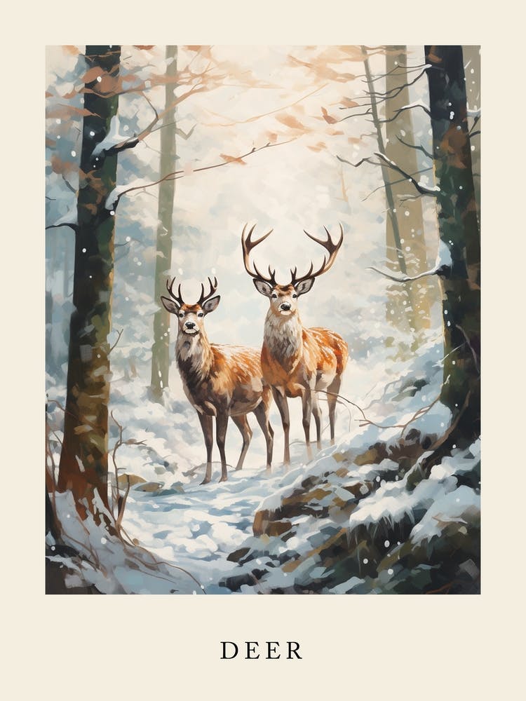 Winter Watercolour Deer 2 Poster