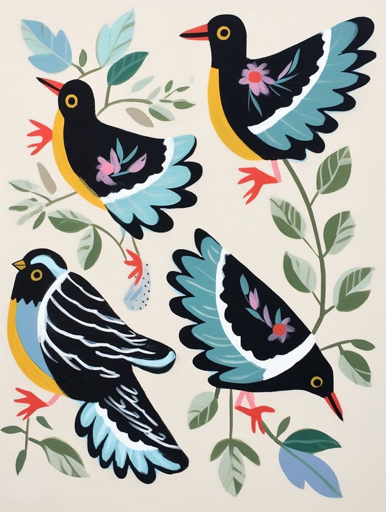 Folk Style Bird Painting Magpie 2