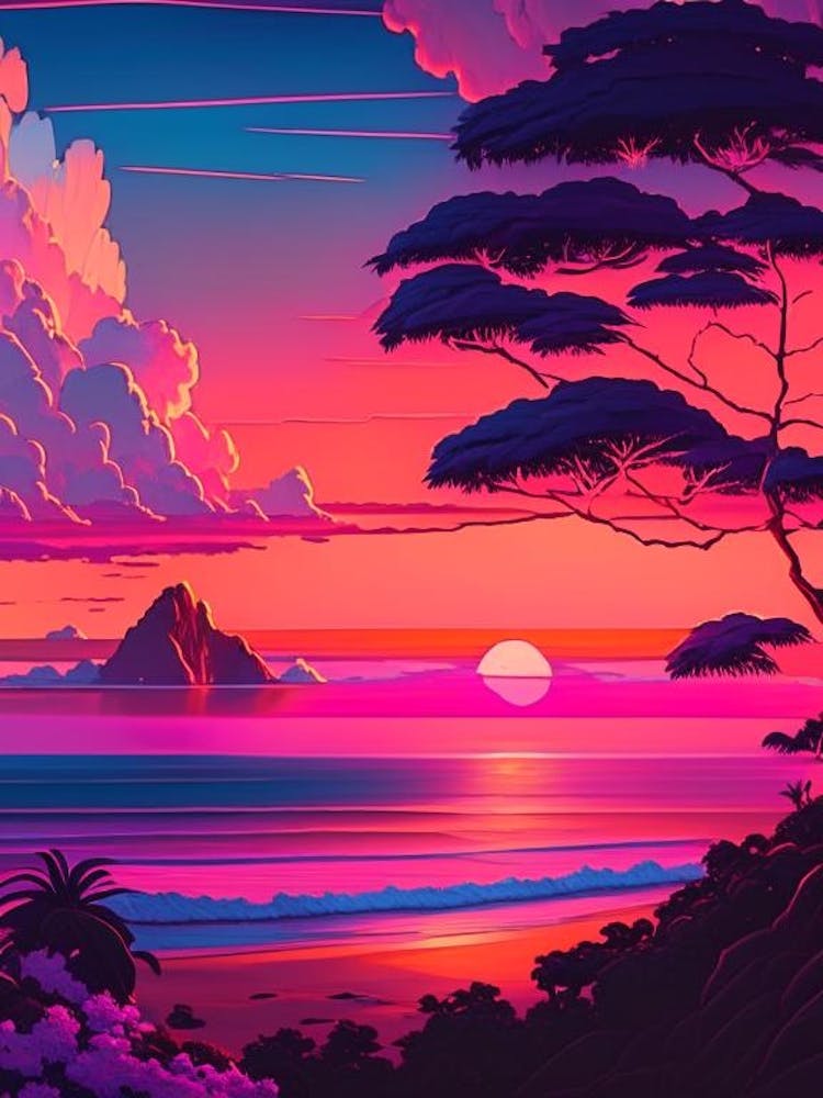Hawaii Sunset Dreamy Landscape