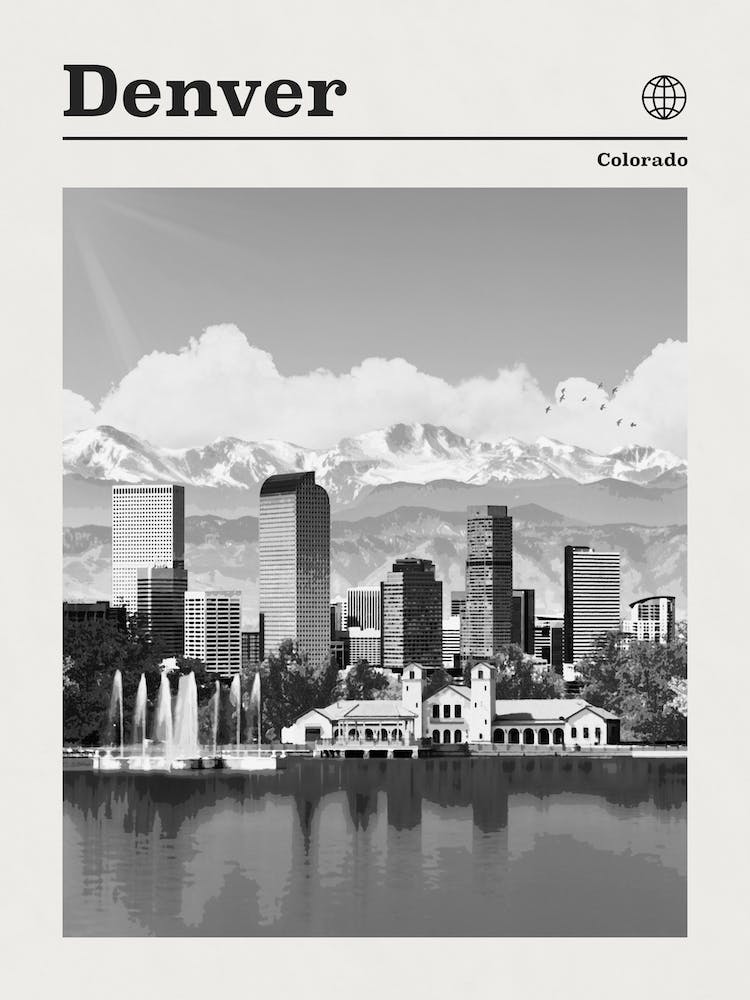 Denver Skyline Colorado Black And White