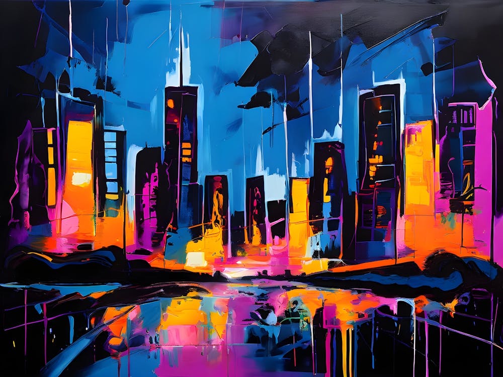 Neon Glow Cityscape Reflection
