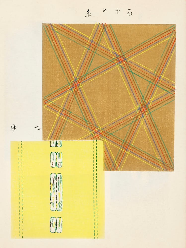 Vintage Ukiyo-e Woodblock Print Of Japanese Textile, Shima Shima, Furuya Korin (185)