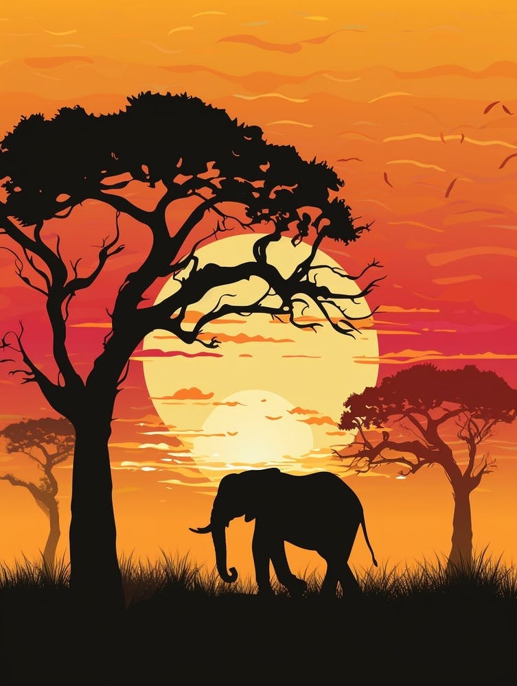 African Elephant Sunset Silhouette 5