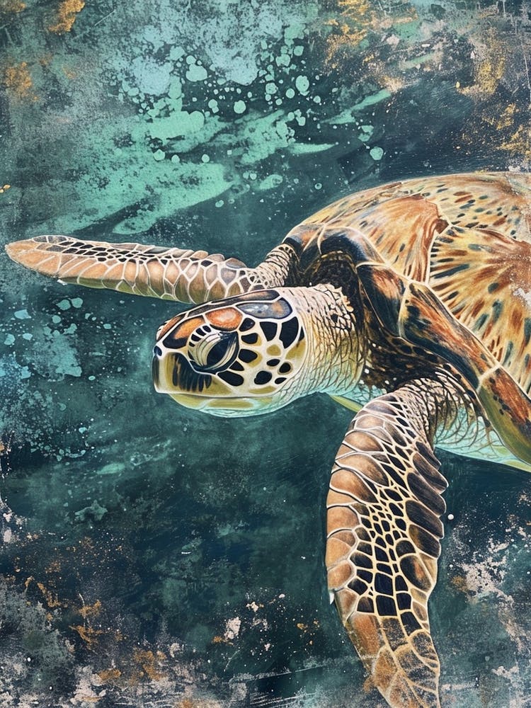 Textured Sea Turtle Swimming Painting 1
