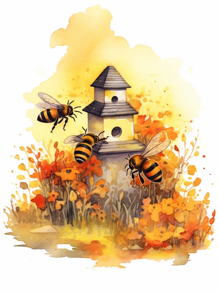 Beekeeper Bee Beehive Watercolour Illustration 1