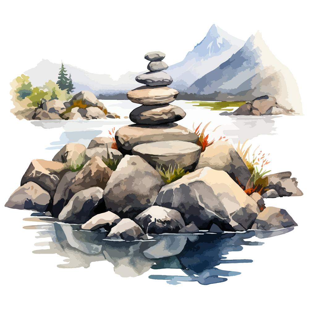 Watercolor Rock Balancing