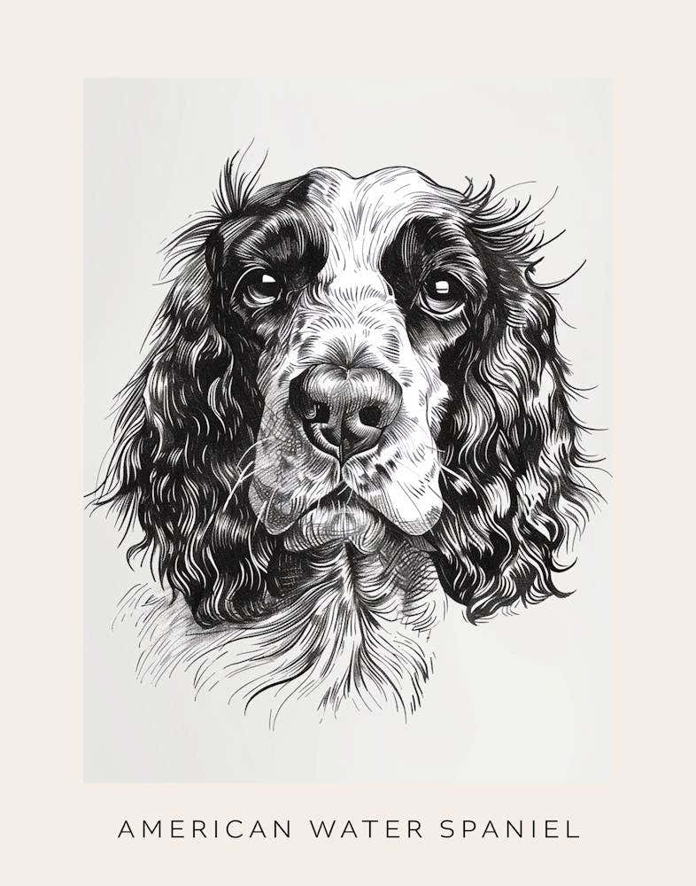 American Water Spaniel Line Sketch 3 Poster