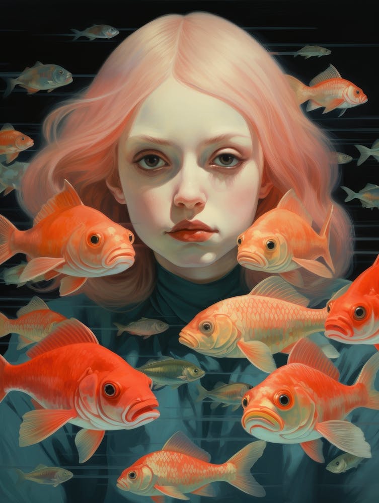 Girl Surrounded By Fish