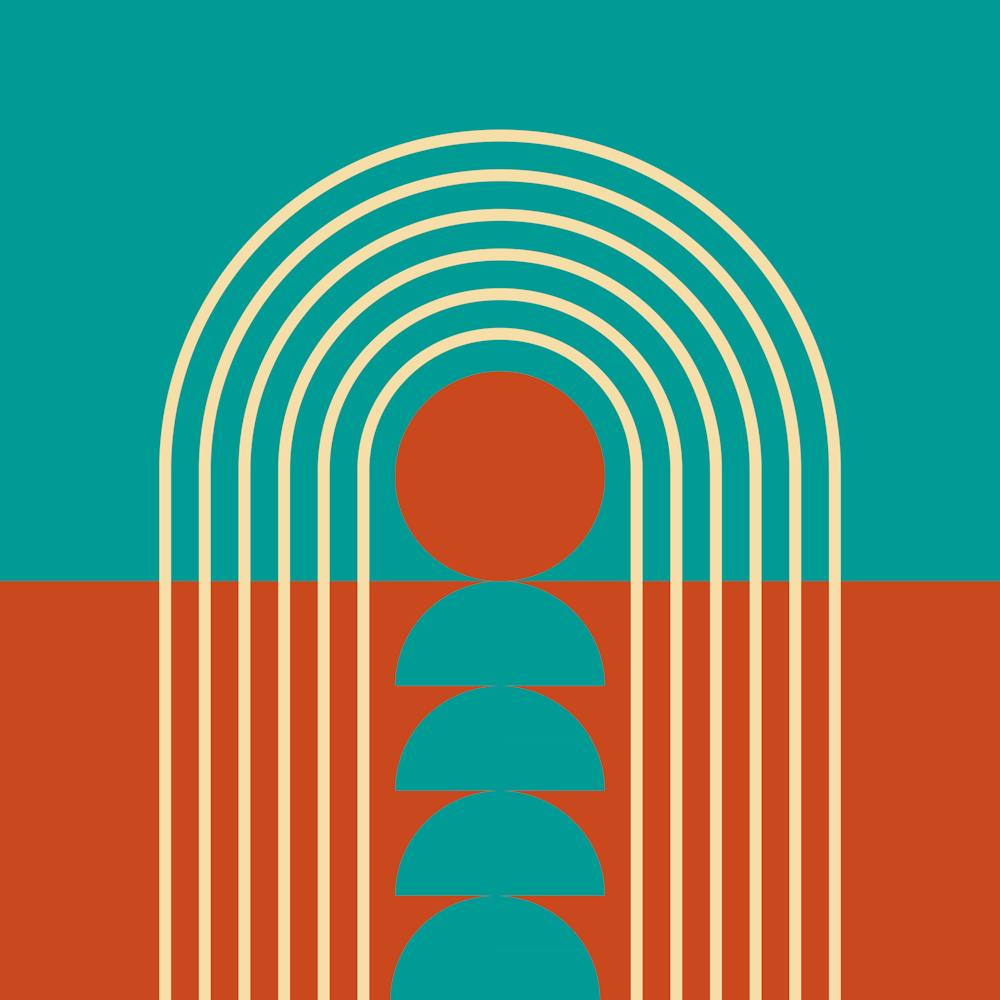 Sunrise Sunset Midcentury Modern Geometric Abstract 3 In Retro Vibes Persian Green Dark Red 02