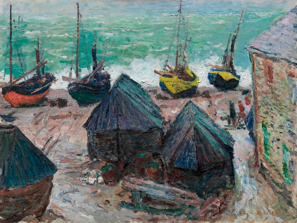 Boats On The Beach At Étretat, (1885), Claude Monet