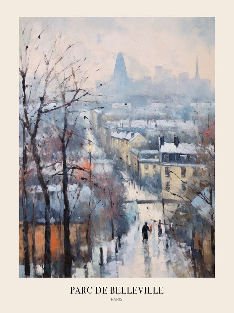 Winter City Park Poster Parc De Belleville Paris France 2