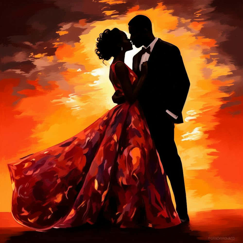 Couple Kissing At Sunset