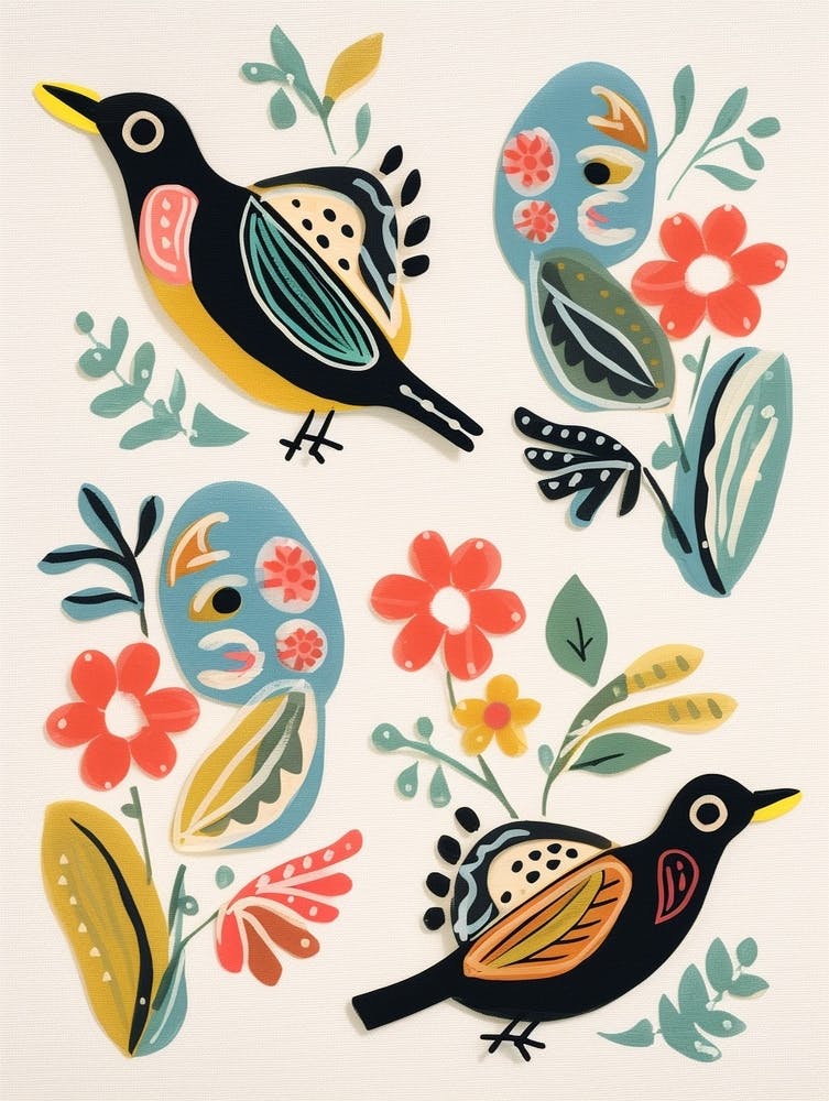 Folk Style Bird Painting Sparrow 3