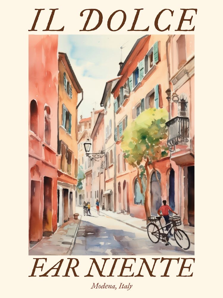 Il Dolce Far Niente Modena, Italy Watercolour Streets 4 Poster
