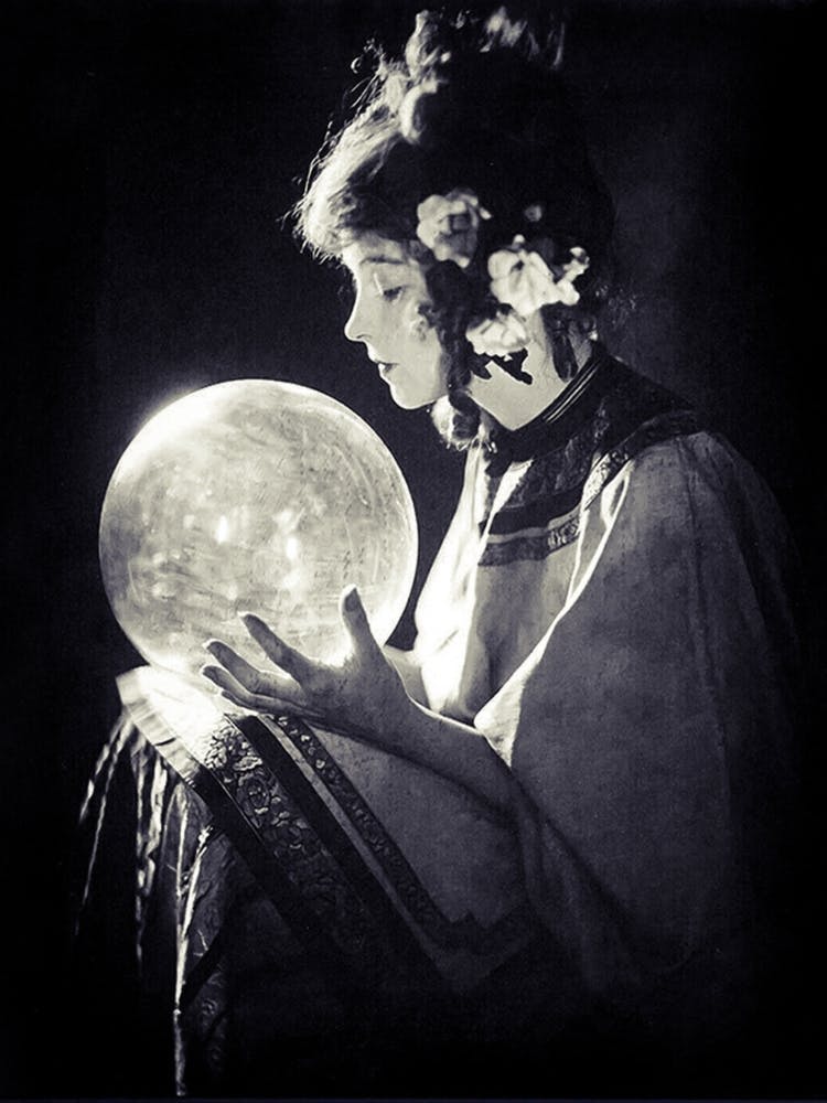 Moon Gazer - Famous Lillian Gish Photography 1920 Witchy Moon Pagan Fairytale Vintage Victorian Dreamy Witch Crystal Ball