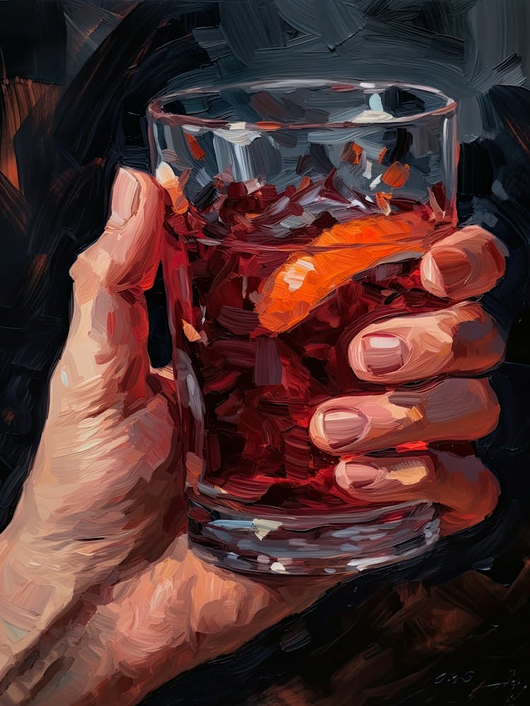 Painting  Of A Hand Holding A Negroni
