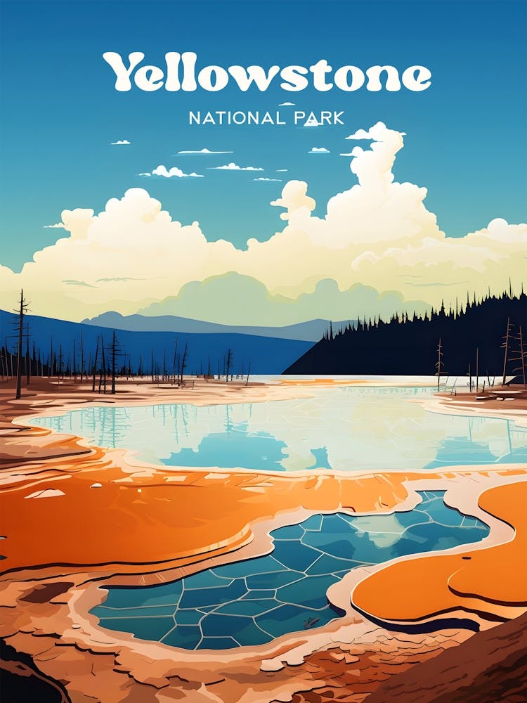 Yellowstone National Park Hot Spring Modern Travel Art