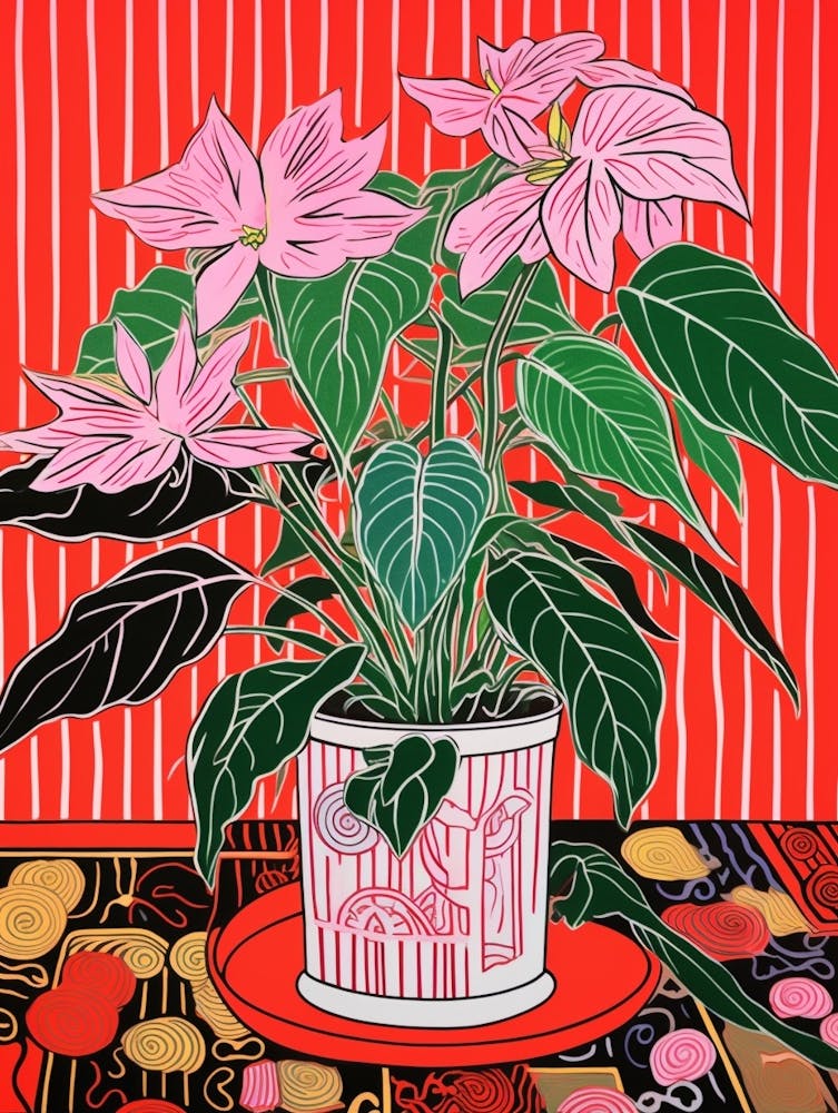 Pink And Red Plant Illustration Chinese Evergreen 4