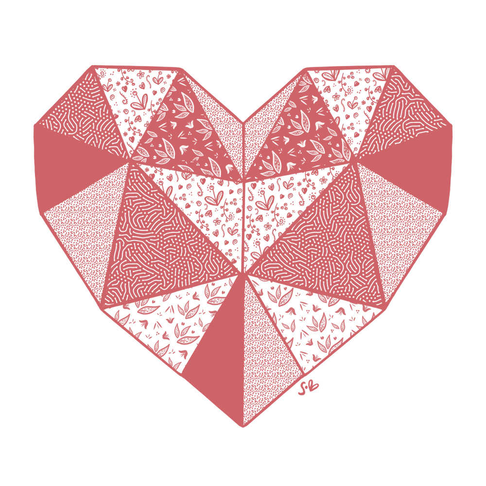 Floral Patchwork Fabric Heart Pink