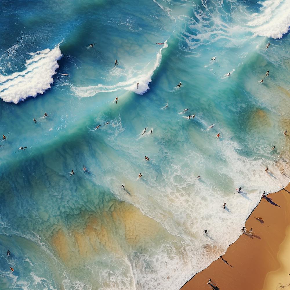 Surfers On The Beach Aerial