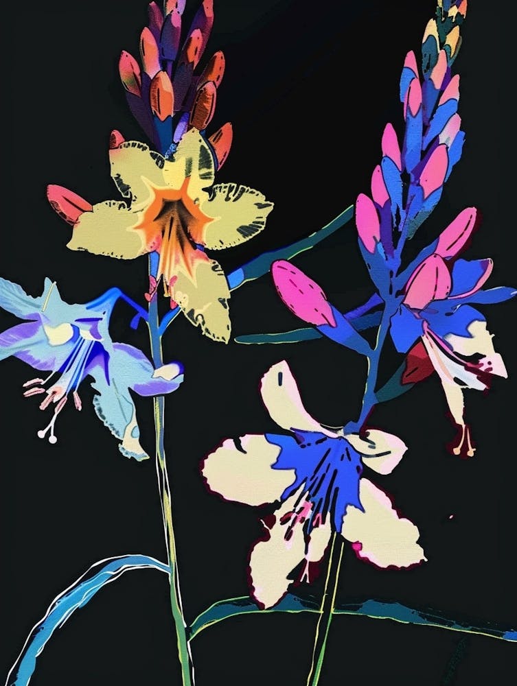 Neon Flowers On Black Delphinium 2