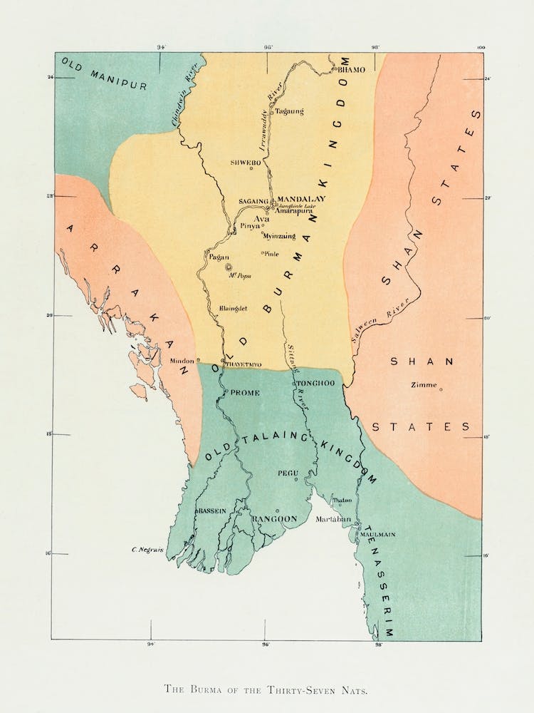 Map Of The Ond Burman Kingdom And Its Neighbor From The Thirty Seven Nats A Phase Of Spirit Worship Prevailing In Burma (1906)