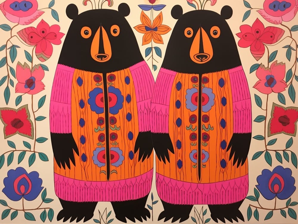 Black Bear 3 Folk Style Animal Illustration