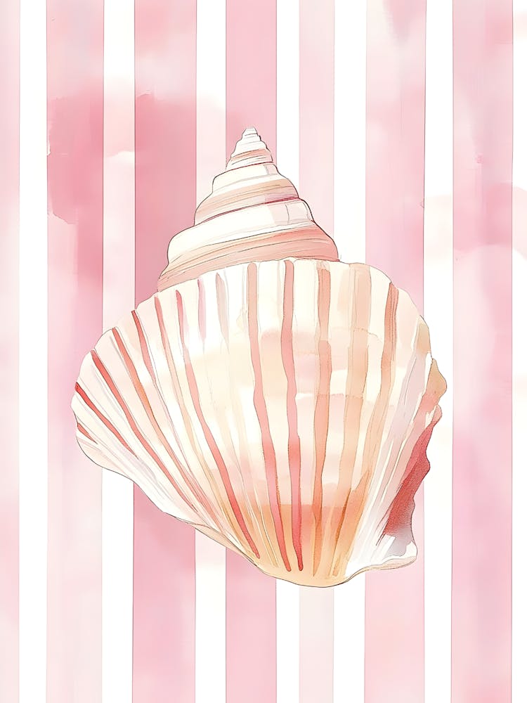 Sea Shell On Pink Striped Background