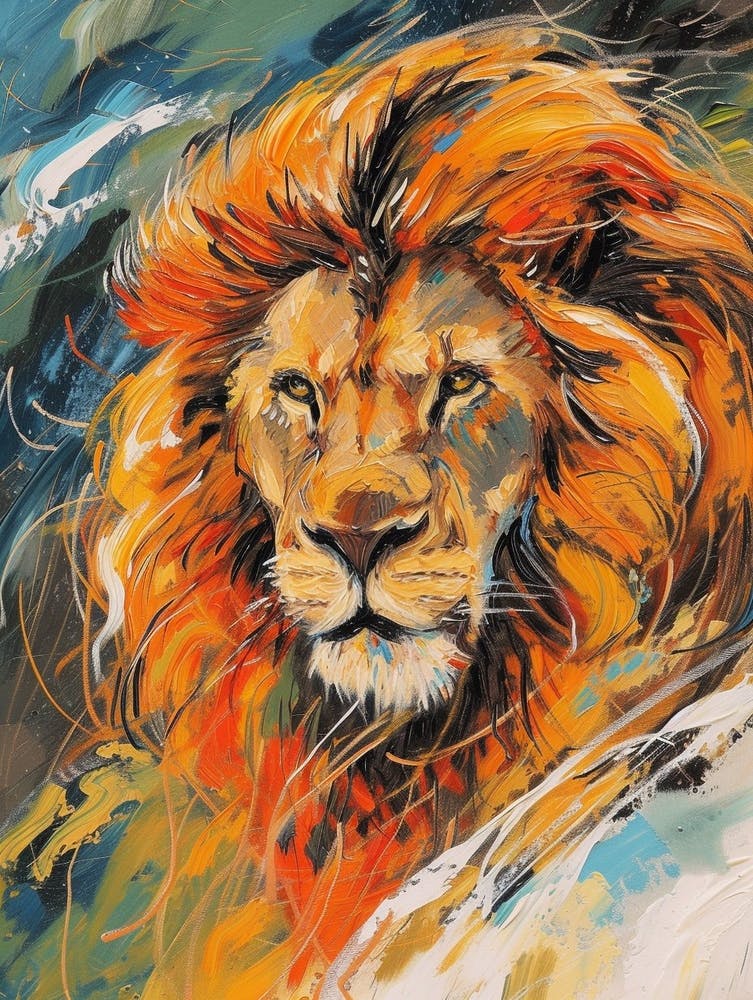 Transvaal Lion Family Bonding Fauvist Painting 2