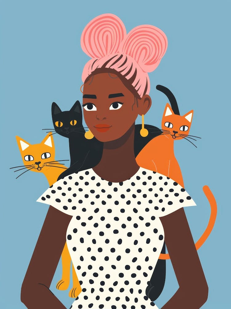 Black Woman With Cats 1