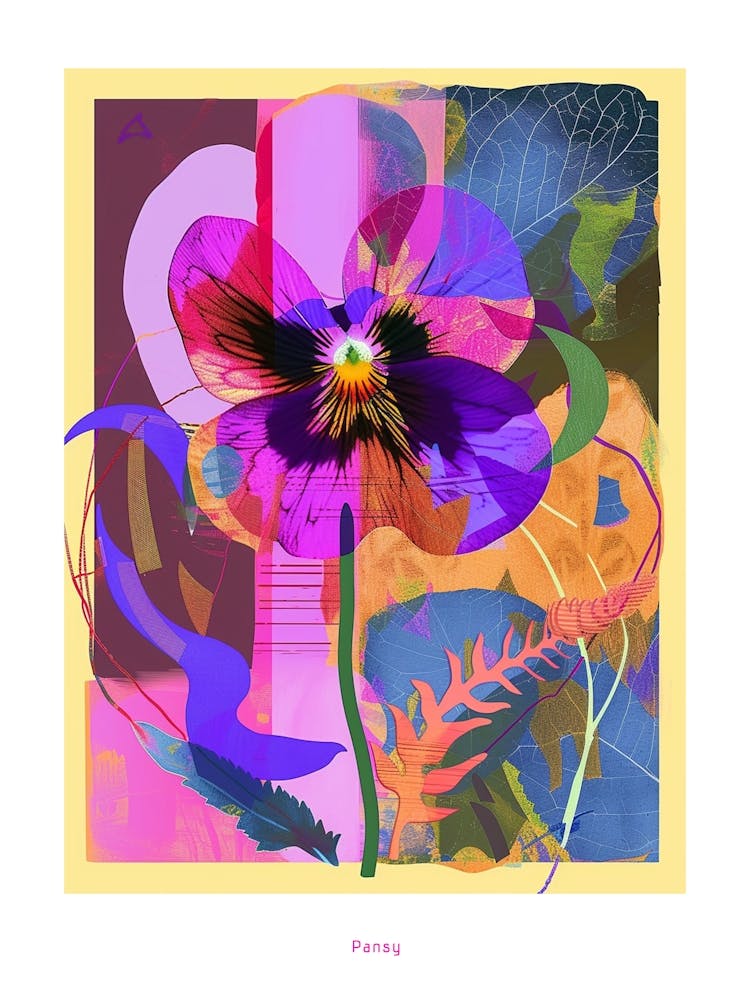 Pansy 2 Neon Flower Collage Poster