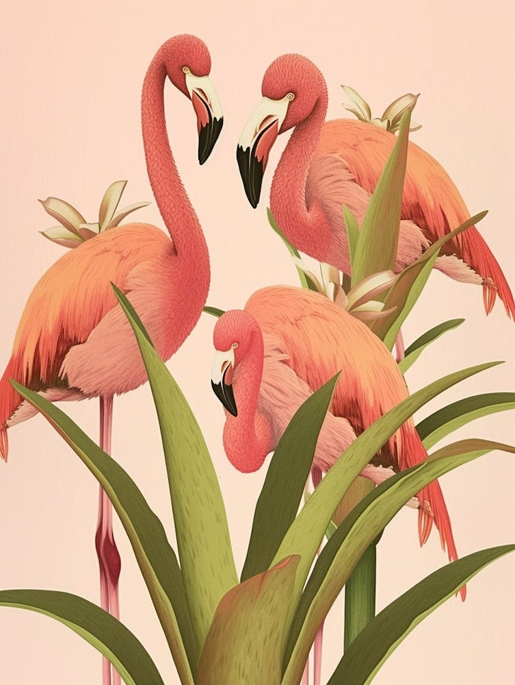 Chilean Flamingo Bromeliads Minimalist Illustration 4