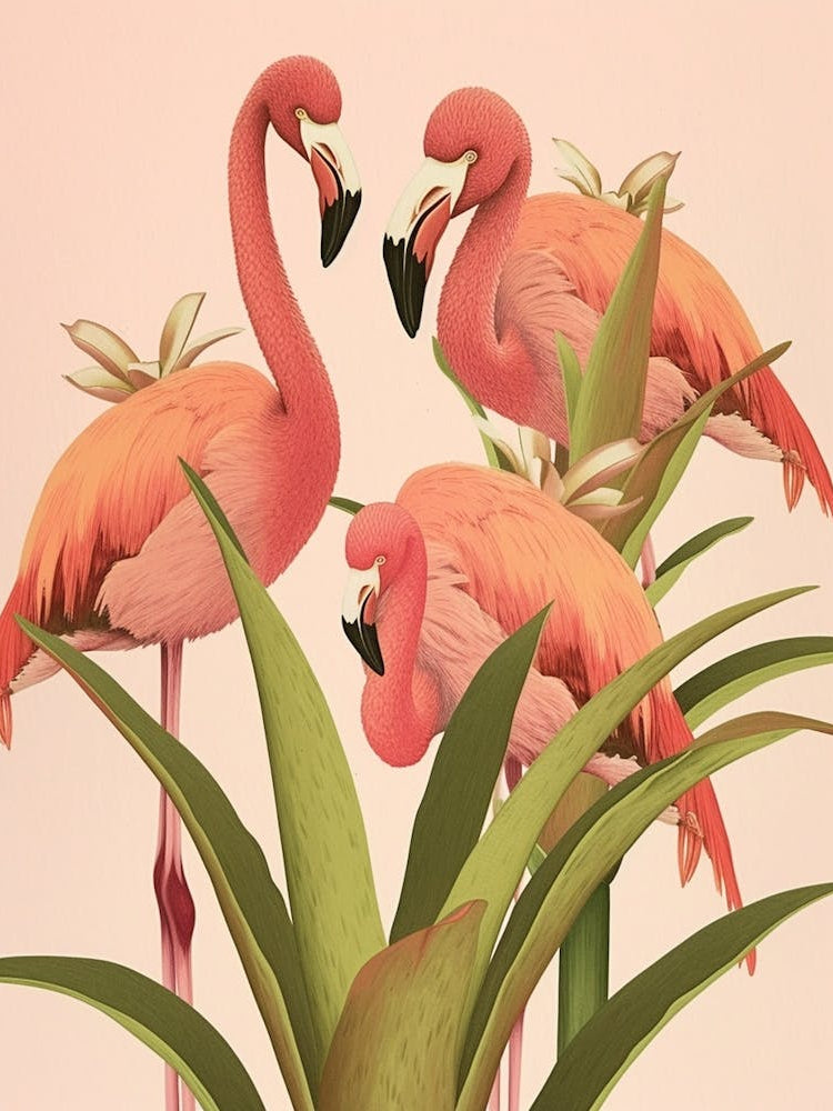 Chilean Flamingo Bromeliads Minimalist Illustration 4