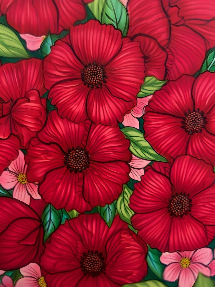 Vibrant Red Flower Bouquet: Bold Floral Art with Pink Accents