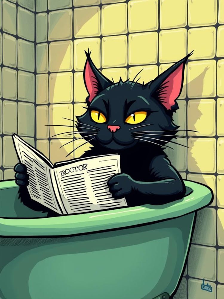 Black Cat Reading A Newspaper