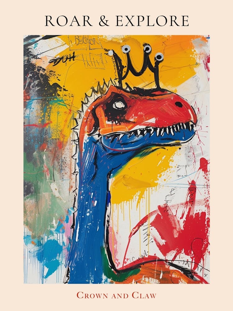 Paint Drip Dinosaur With A Crown 1 Poster