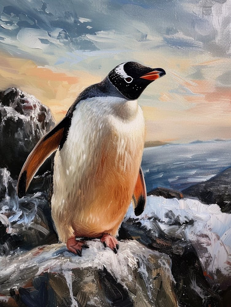 Adlie Penguin Petermann Island Oil Painting 1