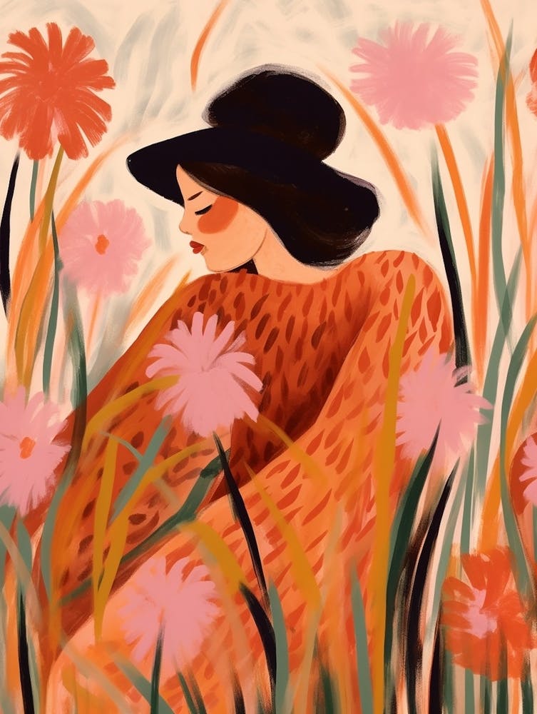 Woman With Autumnal Flowers Fountain Grass 2