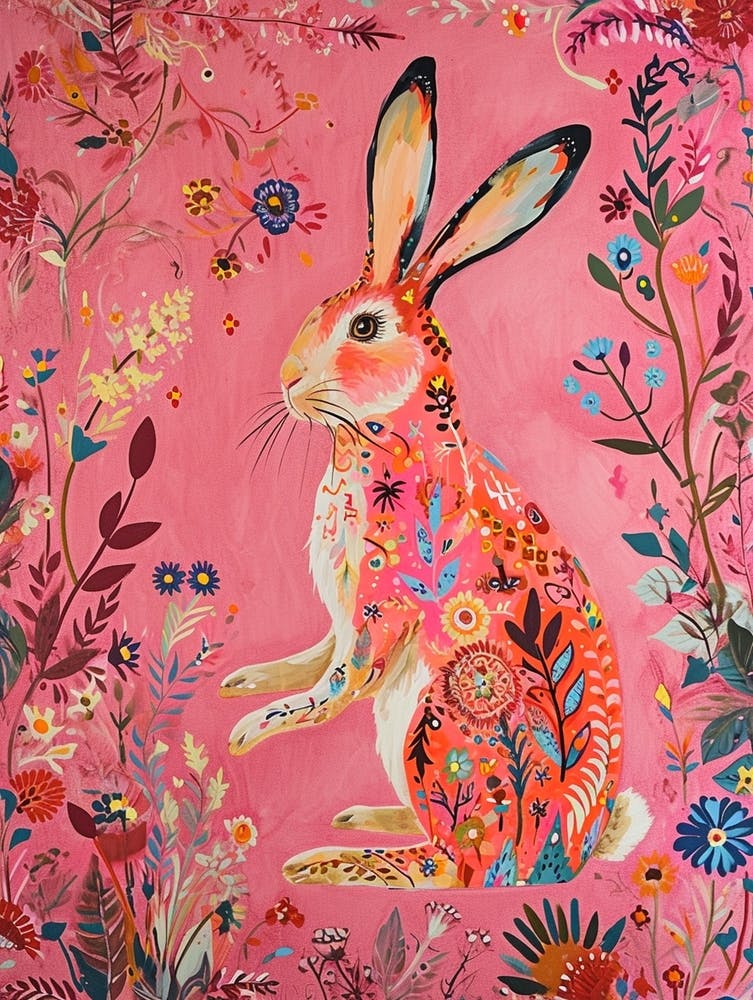 Floral Animal Painting Rabbit 1