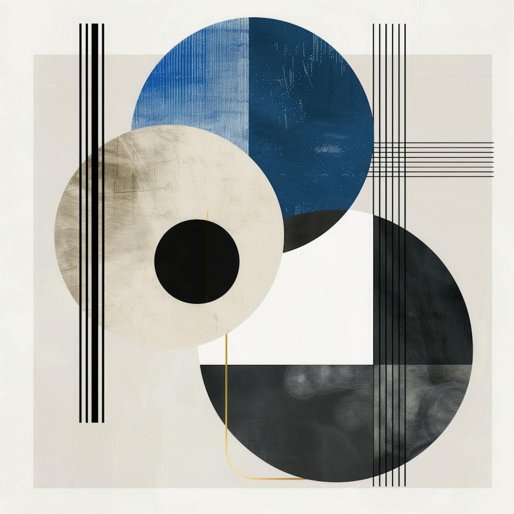 Abstract Circles in Blue, Black and Beige