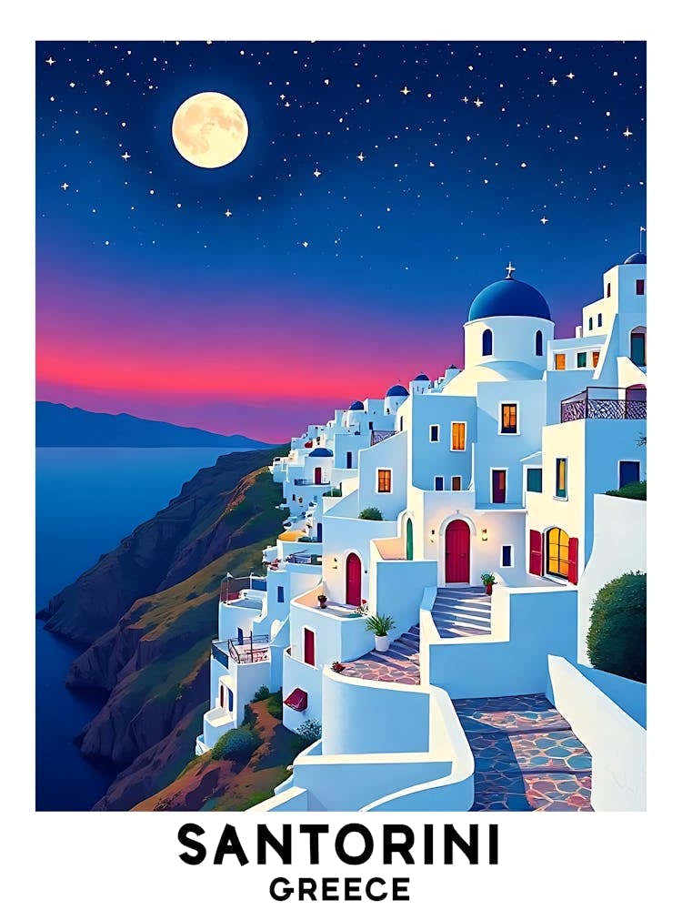Santorini - Greece Vintage Travel Poster 12