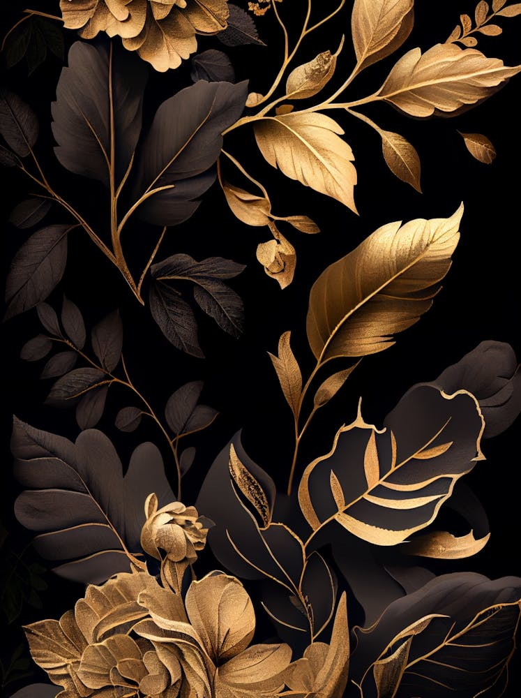 Flower Leaf Black and Gold