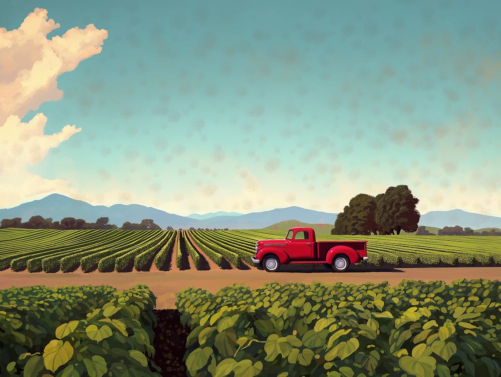 Bright Red Vintage Pickup Truck Parked In A Vast