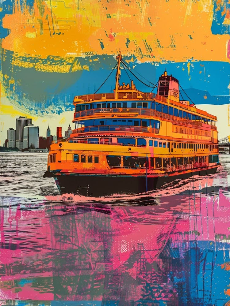The Staten Island Ferry New York Colourful Silkscreen Illustration 2